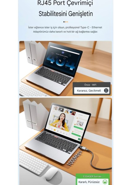 100 Mbps Type-C To RJ45 Dönüştürücü Type-C Giriş Ethernet Dönüştürücü RJ45 Dönüştürücü Çevirici Orjinal Sağlam