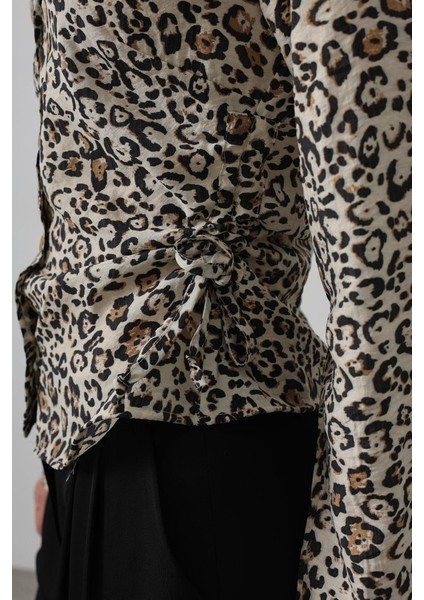 Yanları Büzgülü Leopar Gömlek - Leopar