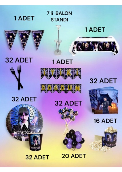 32 Kişilik Wednesday Temalı 2xl Paket - Doğum Günü Parti ve Eğlenceli Etkinlikler
