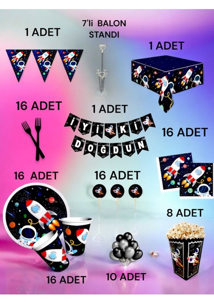 16 Kişilik Uzay Temalı 2xl Paket - Doğum Günü Parti ve Eğlenceli Etkinlikler