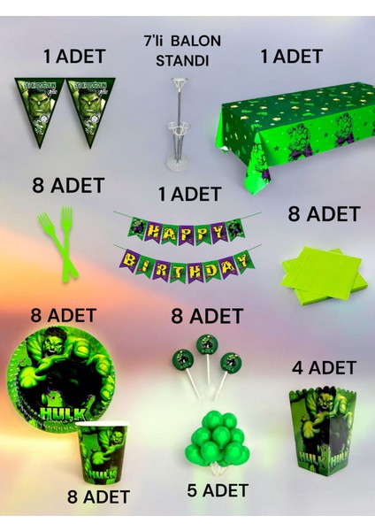 8 Kişilik Hulk Temalı 2xl Paket - Doğum Günü Parti ve Eğlenceli Etkinlikler