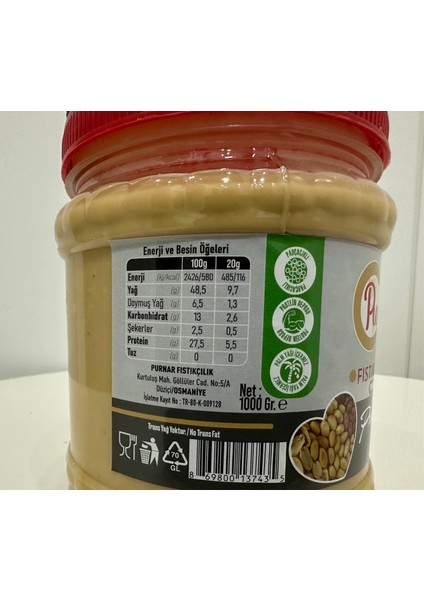 Şekersiz Fıstık Ezmesi 1000GR