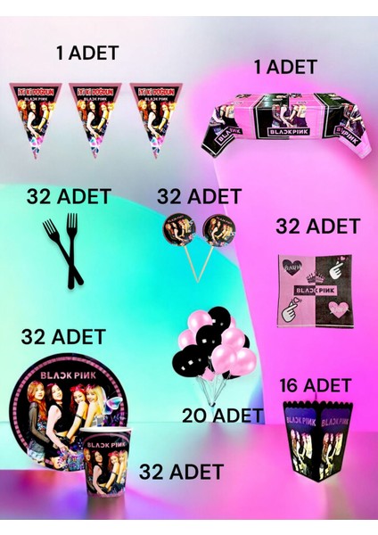 32 Kişilik Blackpink Temalı x l Paket - Doğum Günü Parti ve Eğlenceli Etkinlikler