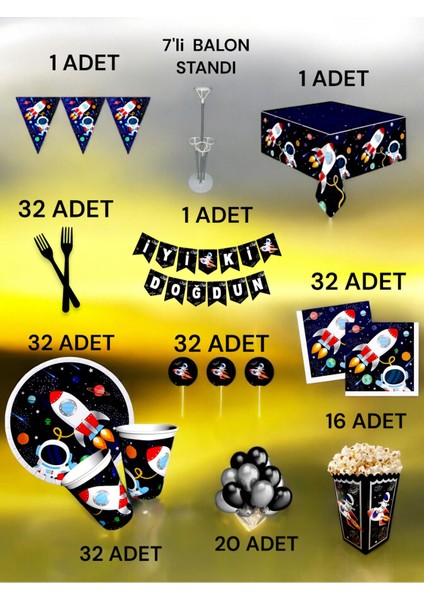 32 Kişilik Uzay Temalı 2xl Paket - Doğum Günü Parti ve Eğlenceli Etkinlikler