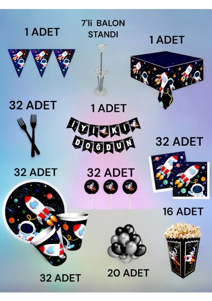 32 Kişilik Uzay Temalı 2xl Paket - Doğum Günü Parti ve Eğlenceli Etkinlikler fiyatları