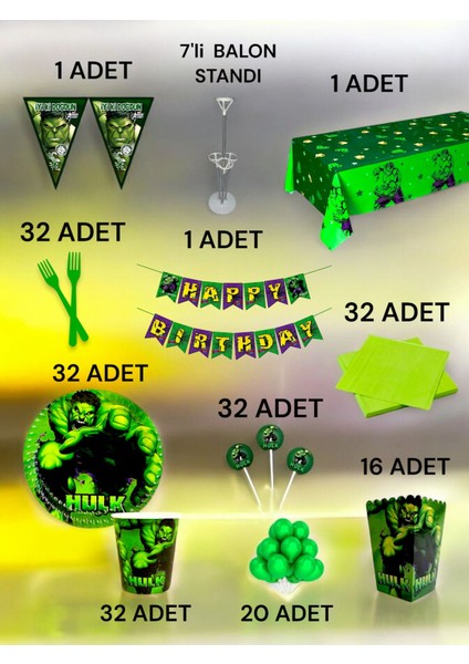 32 Kişilik Hulk Temalı 2xl Paket - Doğum Günü Parti ve Eğlenceli Etkinlikler