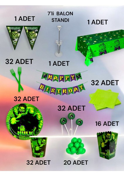 32 Kişilik Hulk Temalı 2xl Paket - Doğum Günü Parti ve Eğlenceli Etkinlikler fiyatları