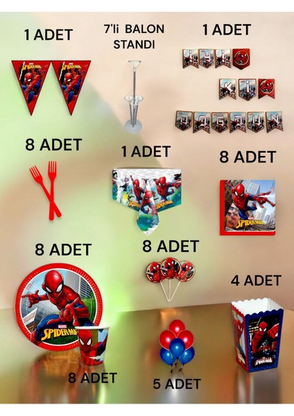 8 Kişilik Spiderman Temalı 2xl Paket - Doğum Günü Parti ve Eğlenceli Etkinlikler