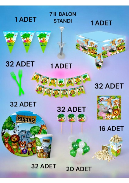 32 Kişilik Safari Temalı 2xl Paket - Doğum Günü Parti ve Eğlenceli Etkinlikler