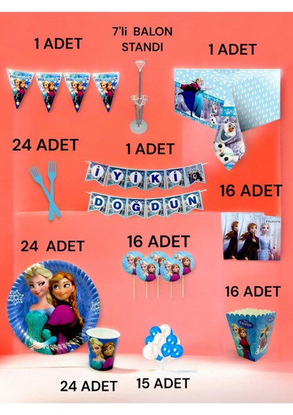 24 Kişilik Frozen Temalı 2xl Paket - Doğum Günü Parti ve Eğlenceli Etkinlikler fiyatları