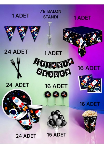 24 Kişilik Uzay Temalı 2xl Paket - Doğum Günü Parti ve Eğlenceli Etkinlikler