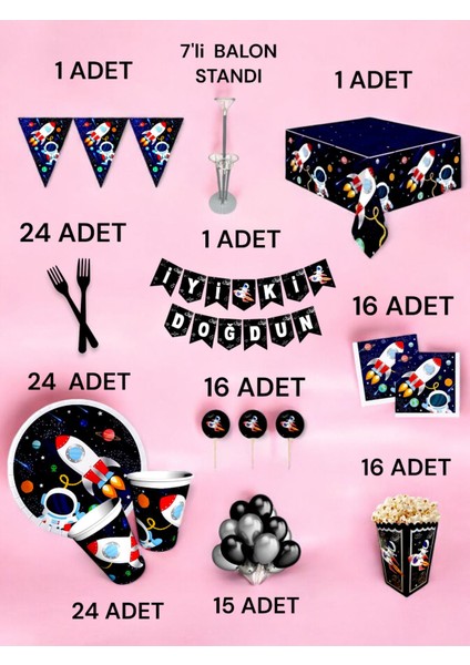 24 Kişilik Uzay Temalı 2xl Paket - Doğum Günü Parti ve Eğlenceli Etkinlikler fiyatları