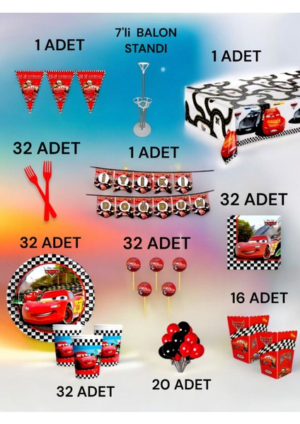 32 Kişilik Cars Temalı 2xl Paket - Doğum Günü Parti ve Eğlenceli Etkinlikler