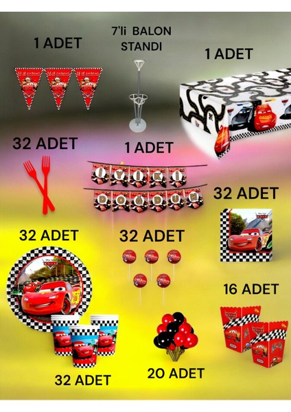 32 Kişilik Cars Temalı 2xl Paket - Doğum Günü Parti ve Eğlenceli Etkinlikler fiyatları