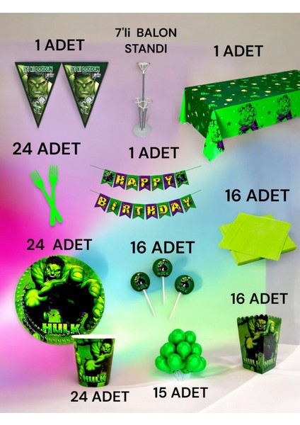 24 Kişilik Hulk Temalı 2xl Paket - Doğum Günü Parti ve Eğlenceli Etkinlikler