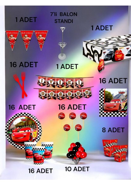 16 Kişilik Cars Temalı 2xl Paket - Doğum Günü Parti ve Eğlenceli Etkinlikler