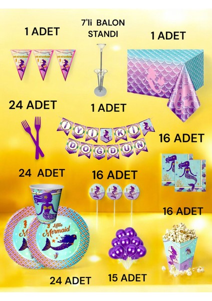24 Kişilik Deniz Kızı Temalı 2xl Paket - Doğum Günü Parti ve Eğlenceli Etkinlikler fiyatları
