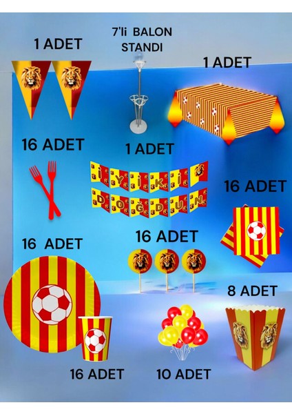 16 Kişilik Kırmızı Sarı Temalı 2xl Paket - Doğum Günü Parti ve Eğlenceli Etkinlikler