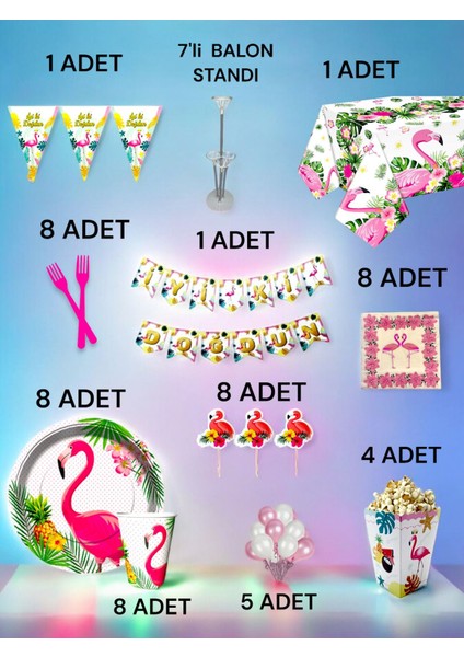 8 Kişilik Flamingo Temalı 2xl Paket - Doğum Günü Parti ve Eğlenceli Etkinlikler