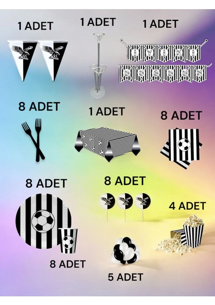 8 Kişilik Siyah Beyaz Taraftar 2xl Paket - Doğum Günü Parti ve Eğlenceli Etkinlikler