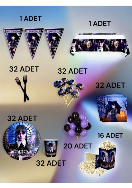32 Kişilik Wednesday Temalı x l Paket - Doğum Günü Parti ve Eğlenceli Etkinlikler