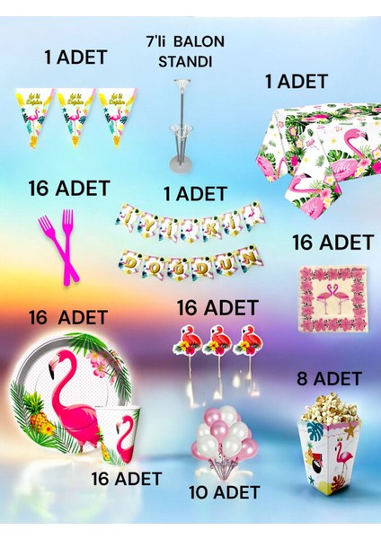 16 Kişilik Flamingo Temalı 2xl Paket - Doğum Günü Parti ve Eğlenceli Etkinlikler