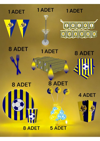 8 Kişilik Lacivert Sarı Taraftar 2xl Paket - Doğum Günü Parti ve Eğlenceli Etkinlikler