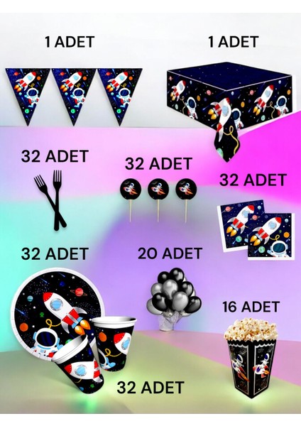 32 Kişilik Uzay Temalı x l Paket - Doğum Günü Parti ve Eğlenceli Etkinlikler