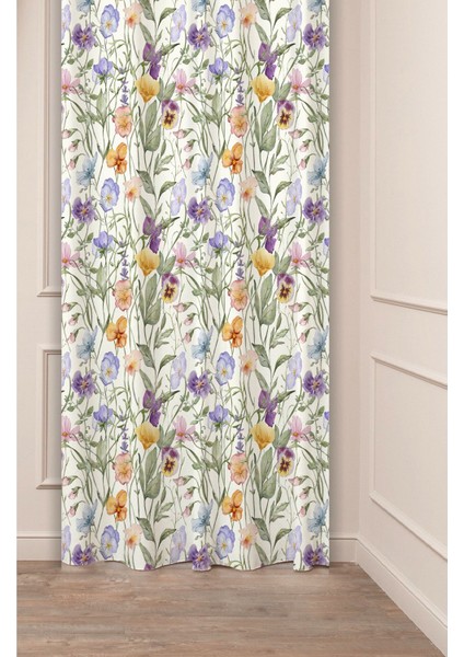 Çiçekler Yaprak Kare Geometrik Çizgiler Desenli Özel Tasarım Dijital Baskılı (Tek Kanat) Fon Perde