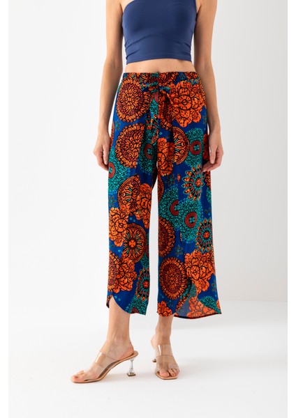 Kadın Turuncu Petrol Beyaz Zarf Kapaklı Içe Katlamalı Içi Şortlu Viskon Dokuma Şalvar Pantolon fırsatları