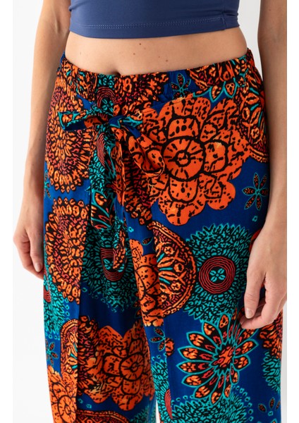 Kadın Turuncu Petrol Beyaz Zarf Kapaklı Içe Katlamalı Içi Şortlu Viskon Dokuma Şalvar Pantolon indirimleri