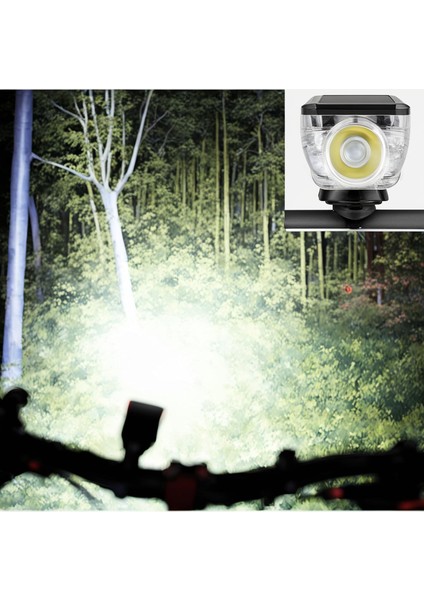 Güneş Enerjili Usb Şarjlı Led Bisiklet Feneri 120db Korna Ön Far Işığı