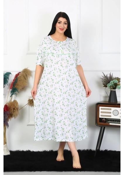 Monolyamc Monolyamc Kadın Büyük Beden Kısa Kol Beyaz Anne Gecelik 1372