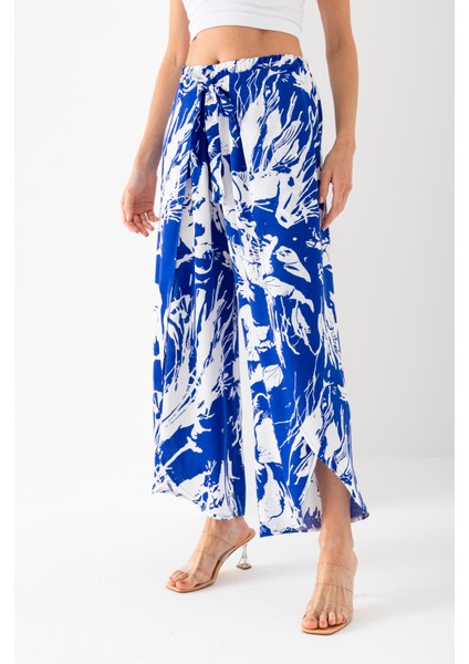 Kadın Saks Beyaz Zarf Kapaklı Içe Katlamalı Içi Şortlu Viskon Dokuma Şalvar Pantolon fırsatları