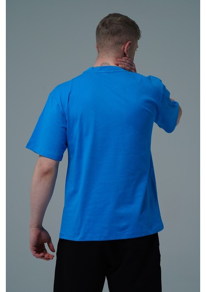 Pure Comfort - Mavi Rahat Kesim %100 Pamuklu Basic Erkek Tişörtü modelleri