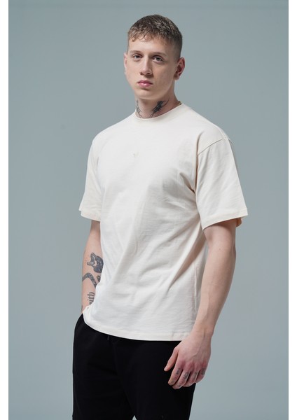 Pure Comfort - Bej Rahat Kesim %100 Pamuklu Basic Erkek Tişörtü