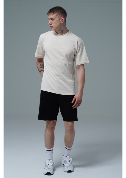 Pure Comfort - Bej Rahat Kesim %100 Pamuklu Basic Erkek Tişörtü