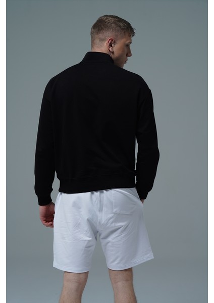 Daily Core - Siyah Yarım Fermuarlı Pamuklu Erkek Oversize Sweatshirt modelleri