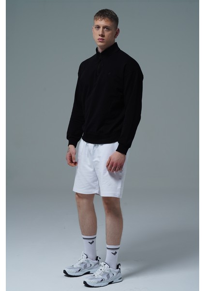 Daily Core - Siyah Yarım Fermuarlı Pamuklu Erkek Oversize Sweatshirt indirimleri
