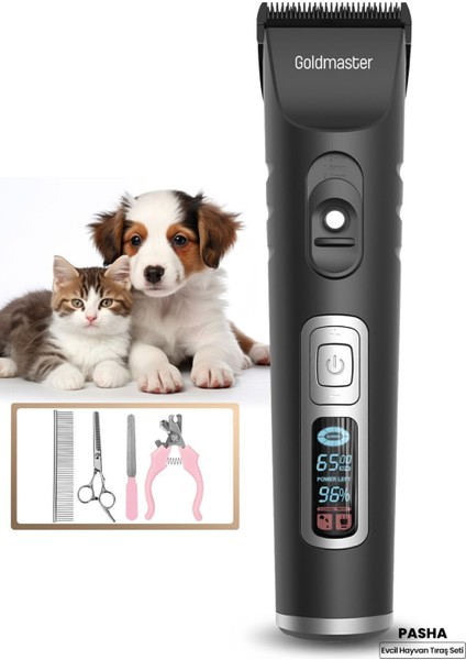 Pasha LED Ekran 10 In 1 Ayarlanabilir Şarjlı Kedi Köpek Tıraş Makinesi Evcil Hayvan Tüy Kesme Apara