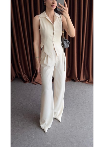 Premium Yelek-Pantolon Krem Takım