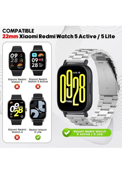 Redmi Watch 5 Active / Redmi Watch 5 Lite Uyumlu 22MM Metal Paslanmaz Çelik Kordon fiyatları