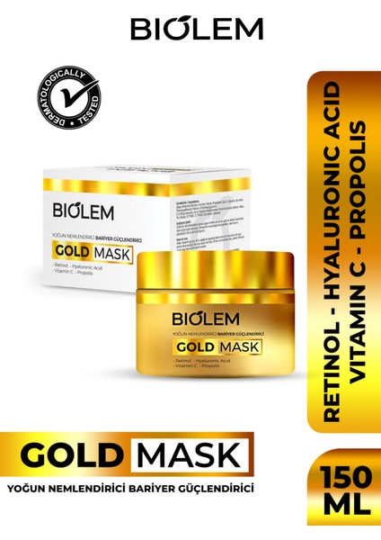 Gold Mask 50 ml – Yoğun Nemlendirici & Cilt Bariyerini – Retinol, Hyaluronik Asit, Vitamin C, Propolis Içerikli Maske