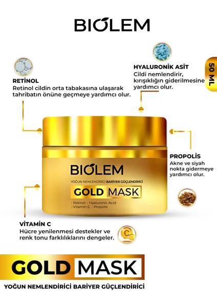 Gold Mask 50 ml – Yoğun Nemlendirici & Cilt Bariyerini – Retinol, Hyaluronik Asit, Vitamin C, Propolis Içerikli Maske fiyatları