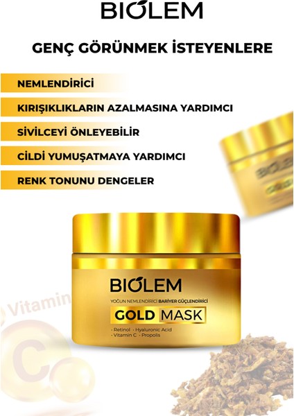 Gold Mask 50 ml – Yoğun Nemlendirici & Cilt Bariyerini – Retinol, Hyaluronik Asit, Vitamin C, Propolis Içerikli Maske modelleri