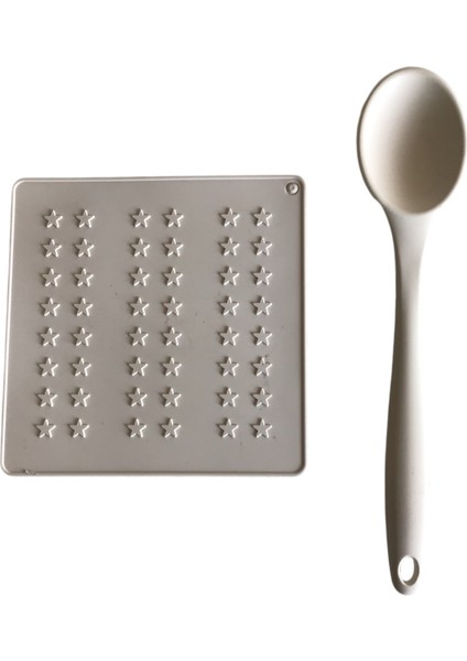 Bybirgül Slilikon Yıldız Beyaz Nihale 17X17 cm (Airfryer Pişirme Matı +1 Ade Kaşık Set