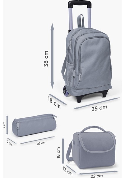 Kids Koyu Yeşil Siyah Dinazor Desenli Çekçekli 3'Lü Çanta Seti Set0123925