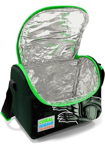 Kids Koyu Yeşil Siyah Dinazor Desenli Çekçekli 3'Lü Çanta Seti Set0123925