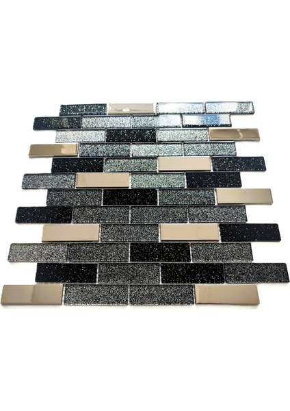 Mutfak Tezgah Arası ve Iç Dekorasyon Için 23X73X4MM. Simli Siyah Gümüş Krom Mix. 30X30CM. Fileli Kristal Cam Mozaik. (11 File Karo = 1 M2 Fiyatıdır ) indirimleri