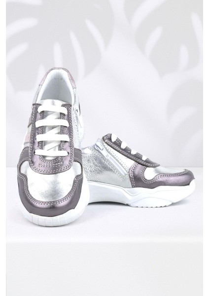 Hakiki Deri Platin Pembe Kalın Taban Kız Çocuk Sneakers Ayakkabı